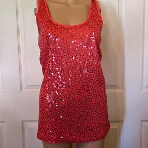 COPY - Express melon sequin front long tank. Sparkly back  sz L
